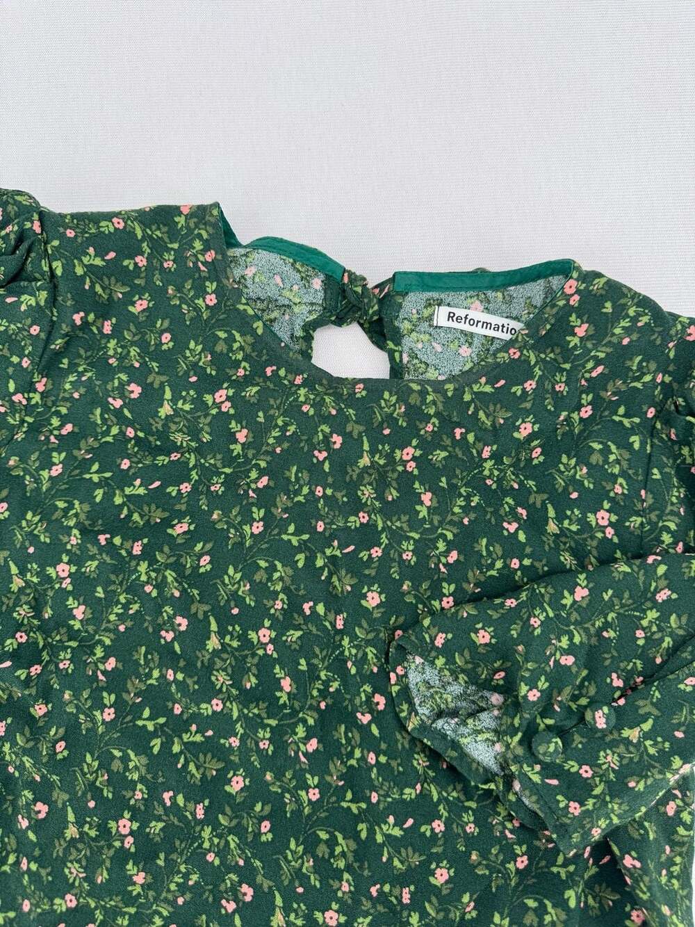 Reformation Niara Boho Tie Straps Smocked Dress Size 4 Green Floral